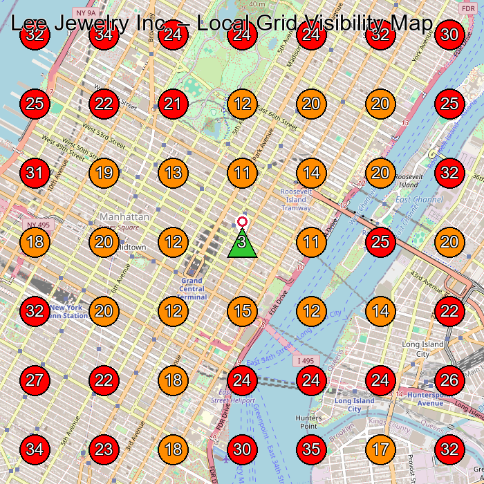 Lee Jewelry Inc. GeoGrid visibility map for Jewelry Manufacturer in New York